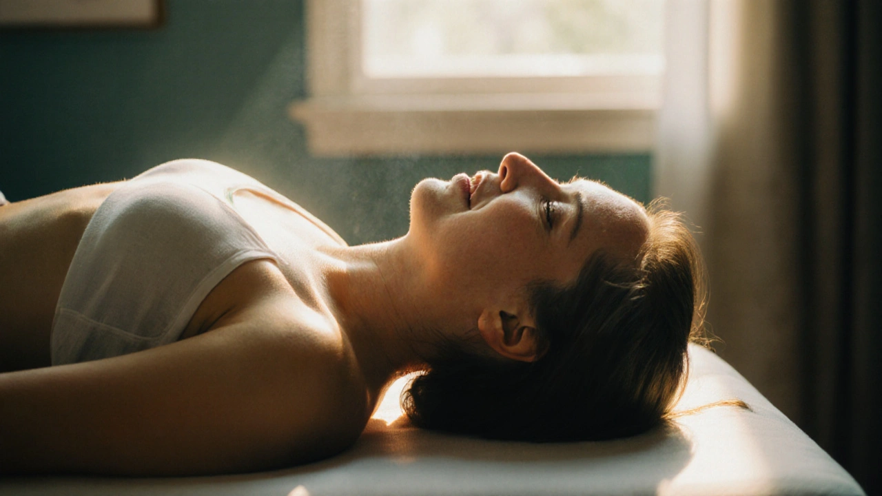 Personne détendue après un massage, posture améliorée et ambiance apaisée.