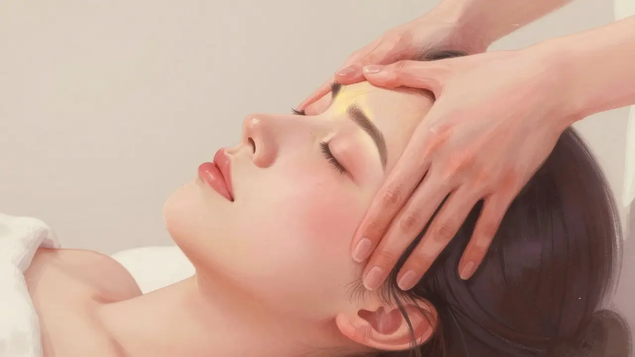 Soulagement des tensions frontales par mouvements circulaires