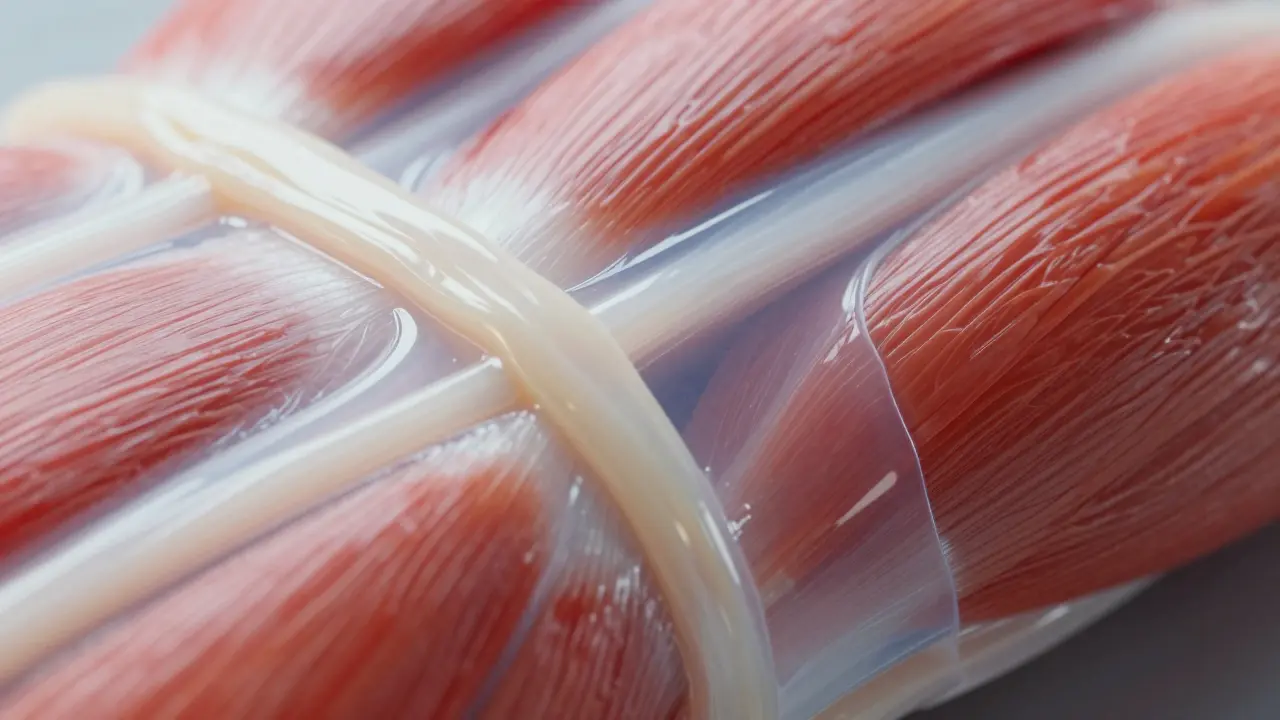 Vue macro du fascia, montrant la différence entre un tissu rigide et un tissu souple.