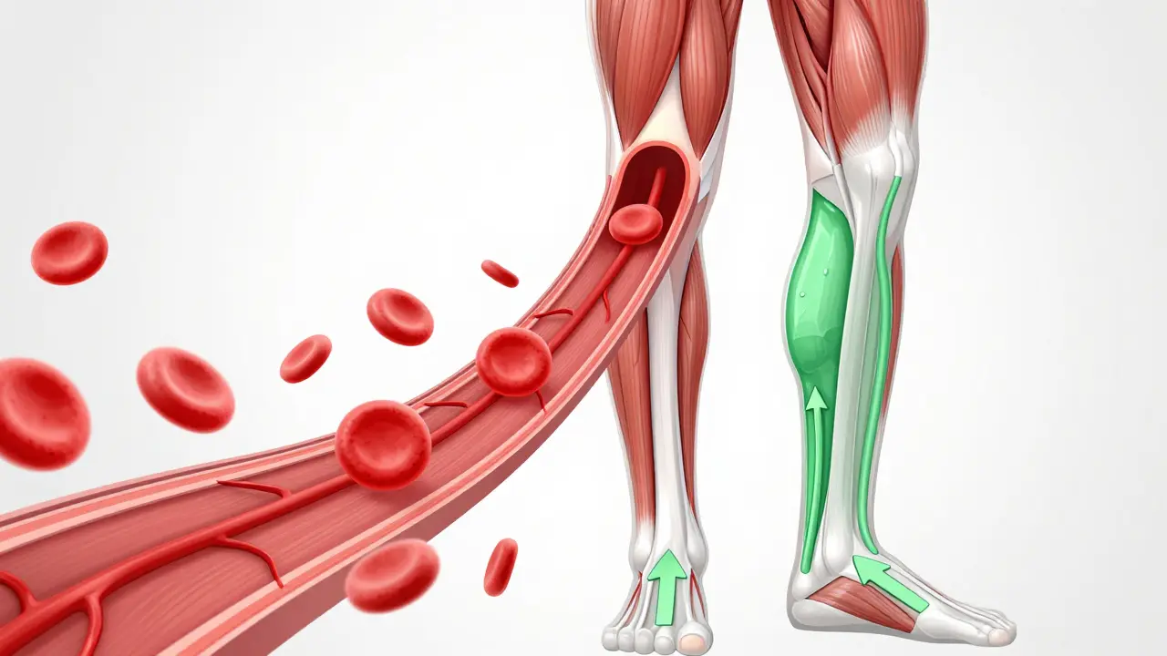 Illustration anatomique montrant la circulation sanguine et lymphatique améliorée