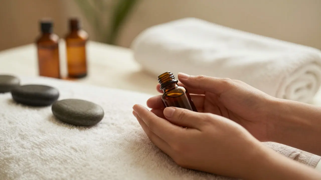 Éléments de spa relaxants : pierres chaudes et huiles