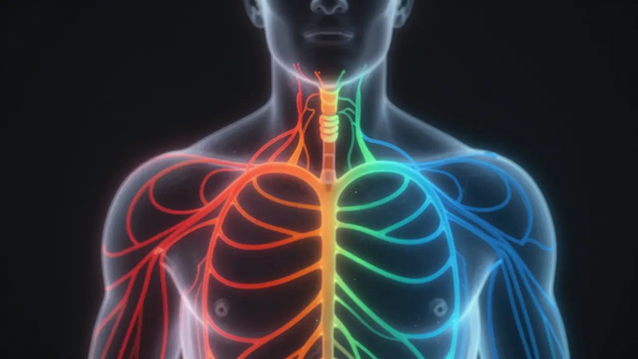 Illustration abstraite du système nerveux passant du stress au calme