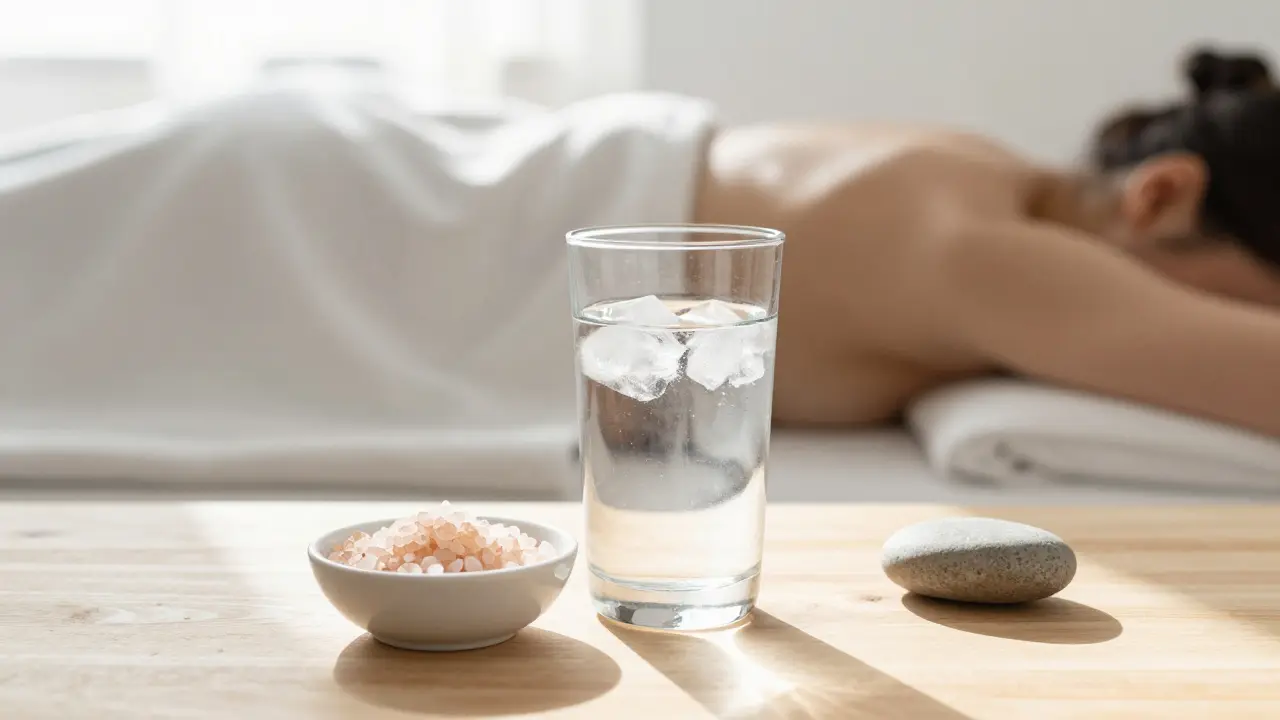Verre d'eau et sels d'Epsom pour la récupération après un massage de compression