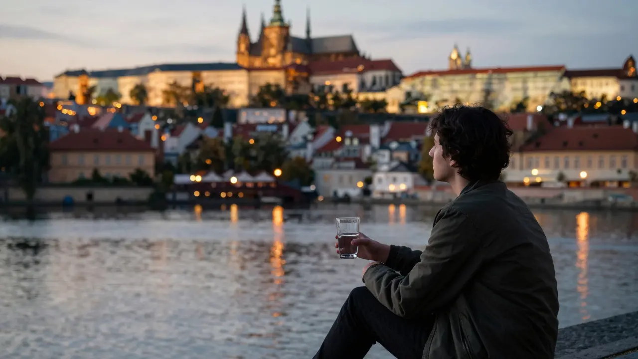 Personne détendue près de la Vltava à Prague après une expérience bien-être