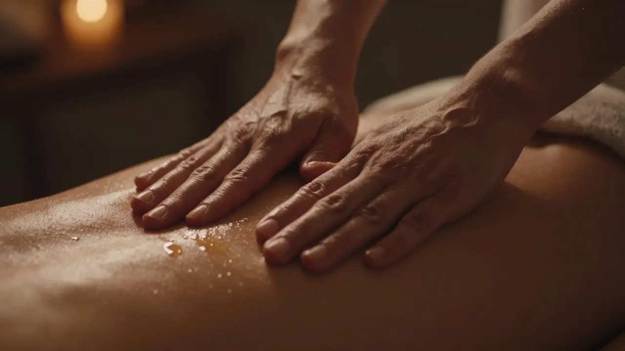 Mains effectuant un massage fluide et sensuel sur la peau